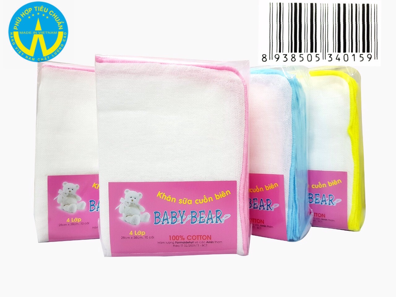 khăn sữa cuốn biên Baby Bear   4 Lớp 10 cái 28 cm x 38 cm