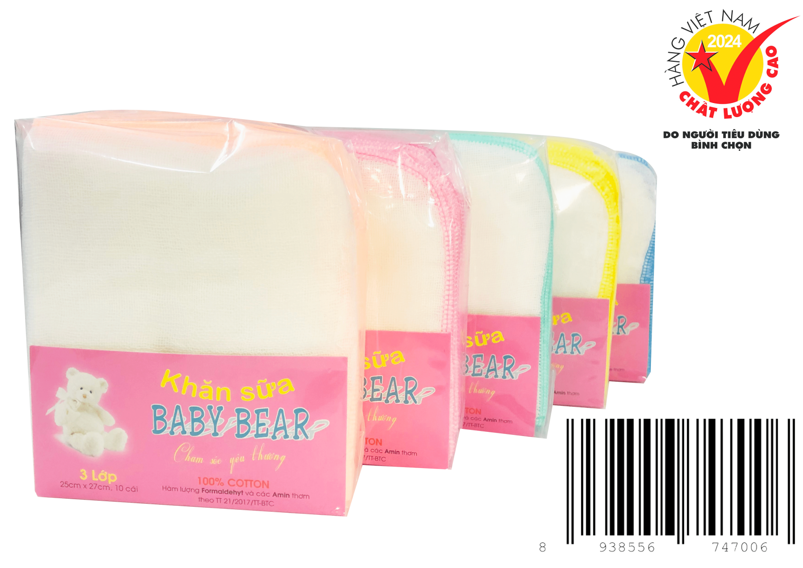 Khăn sữa BabyBear 3 Lớp 10 cái 25 cm x 27 cm