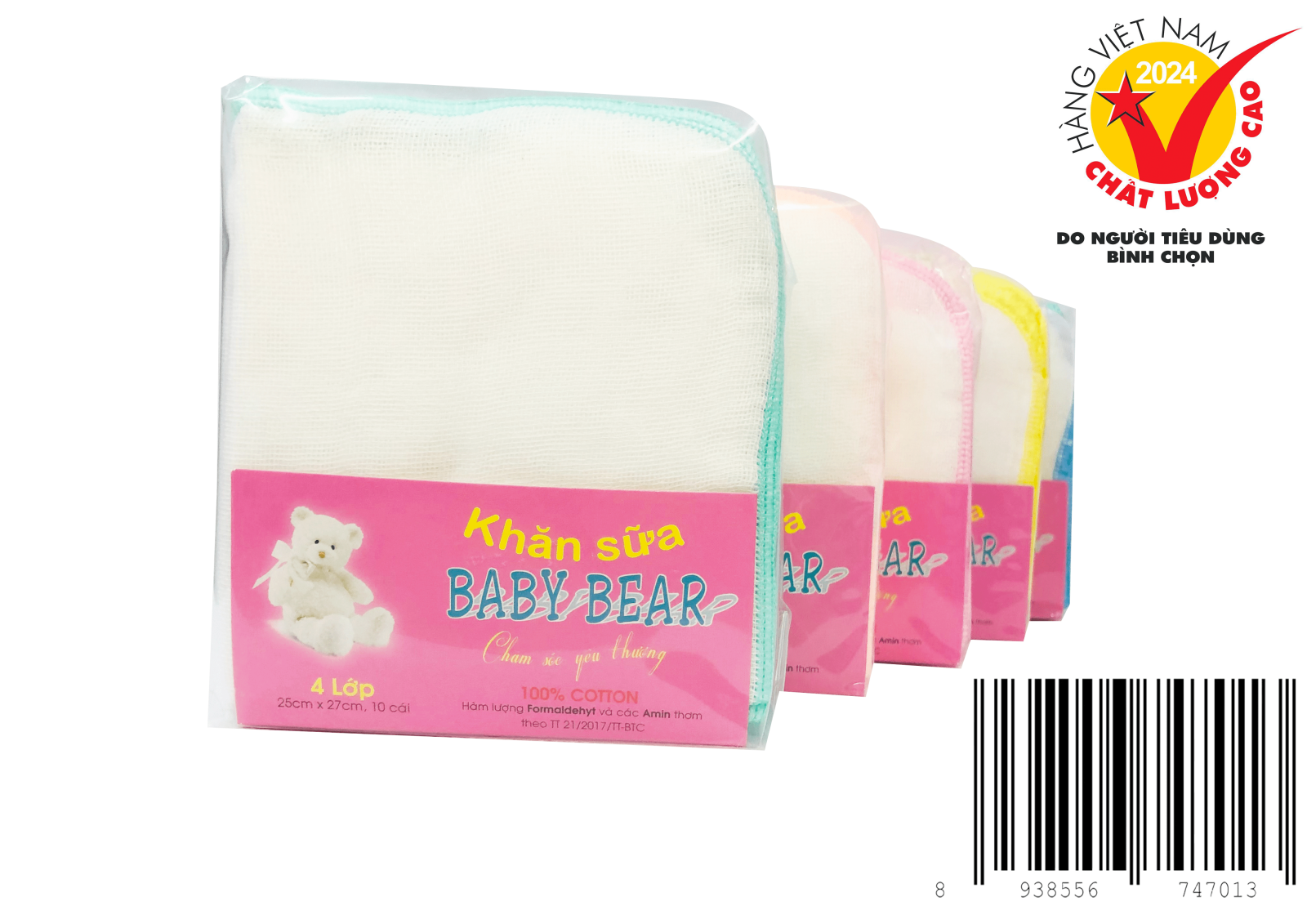 Khăn sữa Baby Bear 4 Lớp 10 cái 25 cm x 27 cm